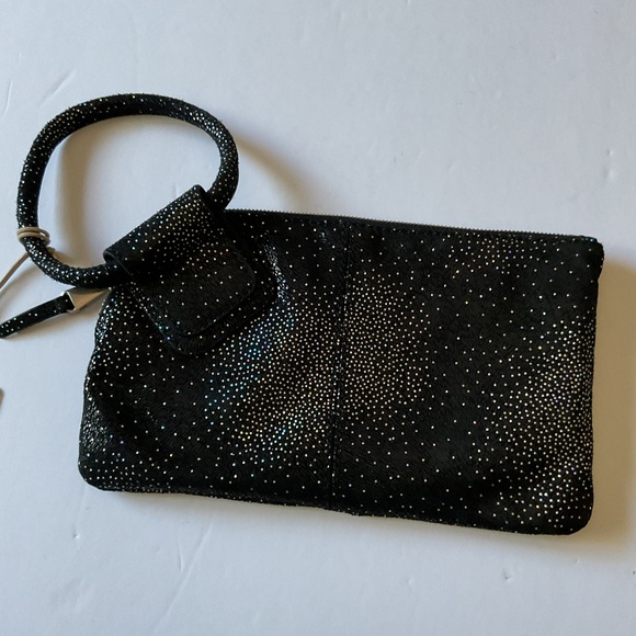 HOBO SABLE BLACK SUEDED LEATHER RAINBOW GALAXY SPARKLE CLUTCH WRISTLET NWOT - Picture 1 of 12